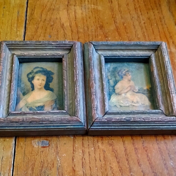 Other - Antique Pair of Small Picture Frames with Vintage Artwork Size 4" x 5" Woman